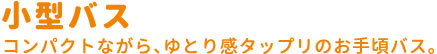 小型バス コンパクトながら、ゆとり感タップリのお手頃バス。